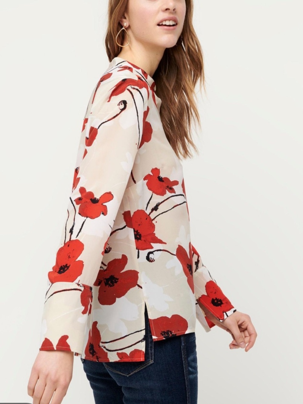 J. Crew Silk Poppy Print Blouse Women’s XS